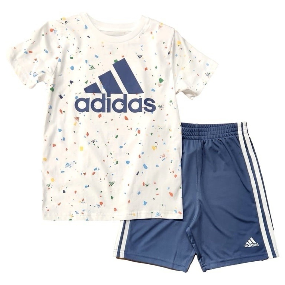 Adidas Baby Boys 2 Piece Outfit 12 Months NWT Tee Shorts Set Blue White